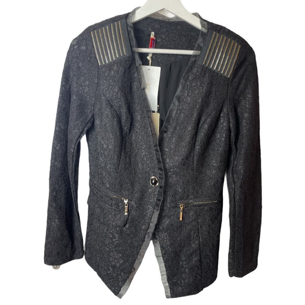 Resalsa I Gold Black Lace One Button Blazer Jacket I S I Cocktail Career Party